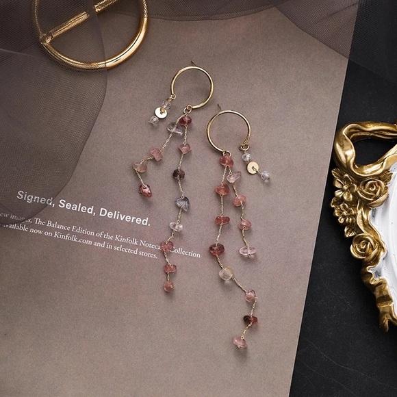 Sterling Silver Raw Cut Gemstones Tassel Earrings - Picture 3 of 8